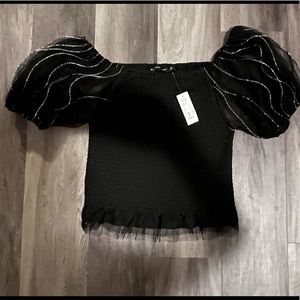 NWT - Fitted Black Top with Puffy Sleeves